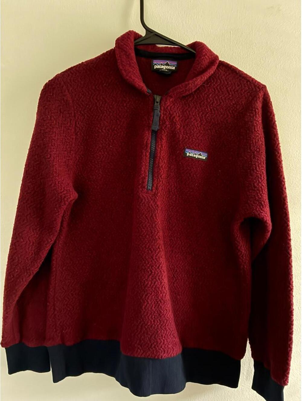 Patagonia Women's Burgundy Half-Zip Jumper Sweater with Ribbed Cuffs and Hem